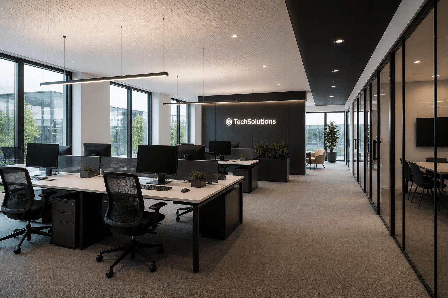 Modernes Bürogebäude mit neuer Beleuchtung
