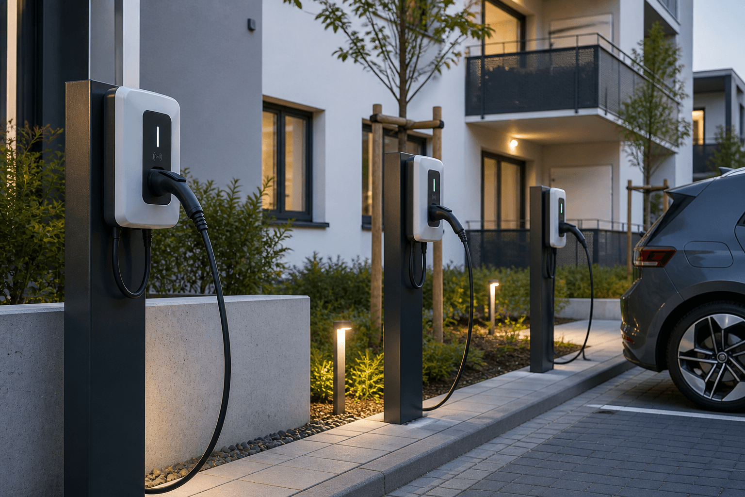 E-Ladestation vor Wohnanlage